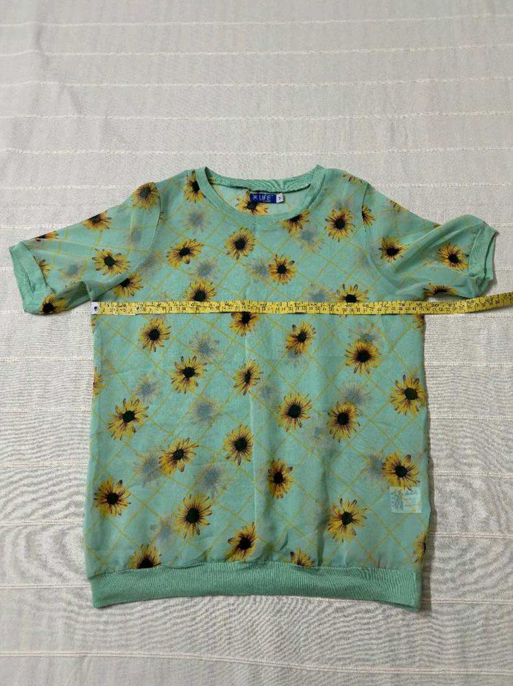 Life Sheer Sunflower Print Top