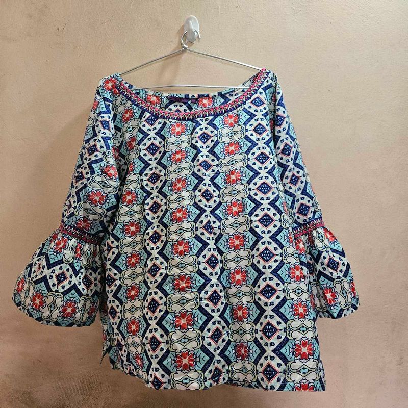 Floral Print Blouse with Bell Sleeves