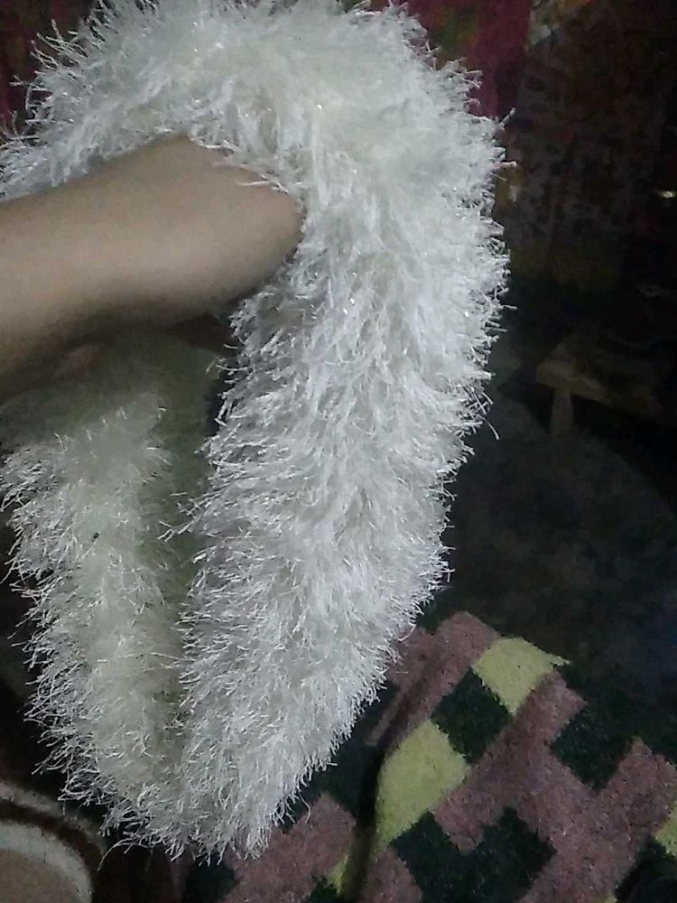 Fluffy White Scarf