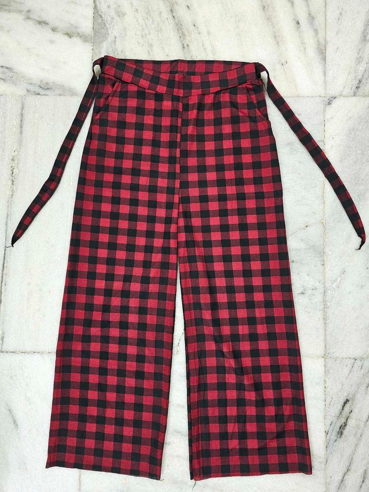 Red &amp; Black Plaid Wide Leg Pants