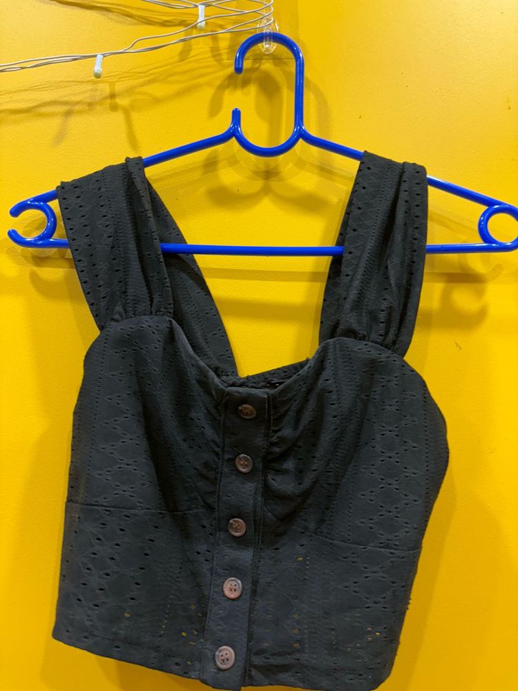 Black Button-Up Crop Top