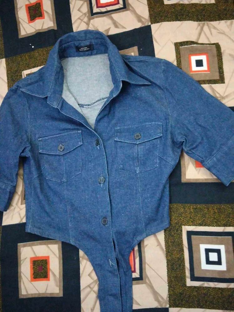 very stylish denim crop shirt