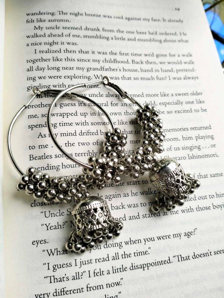 Oxidized Silver Jhumka Hoop Earrings ✨