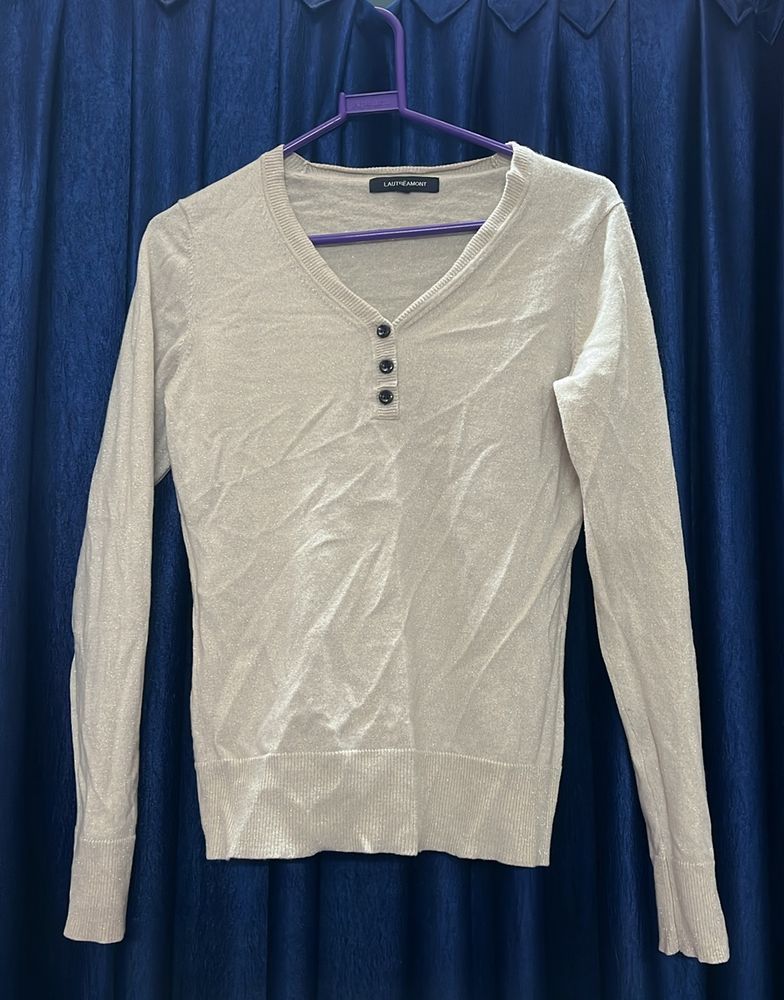 Fitted Beige Full Sleeve Top