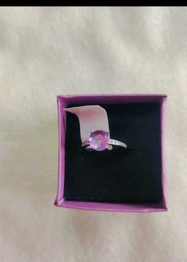 925 Silver Amethyst Gemstone Ring With Hallmark