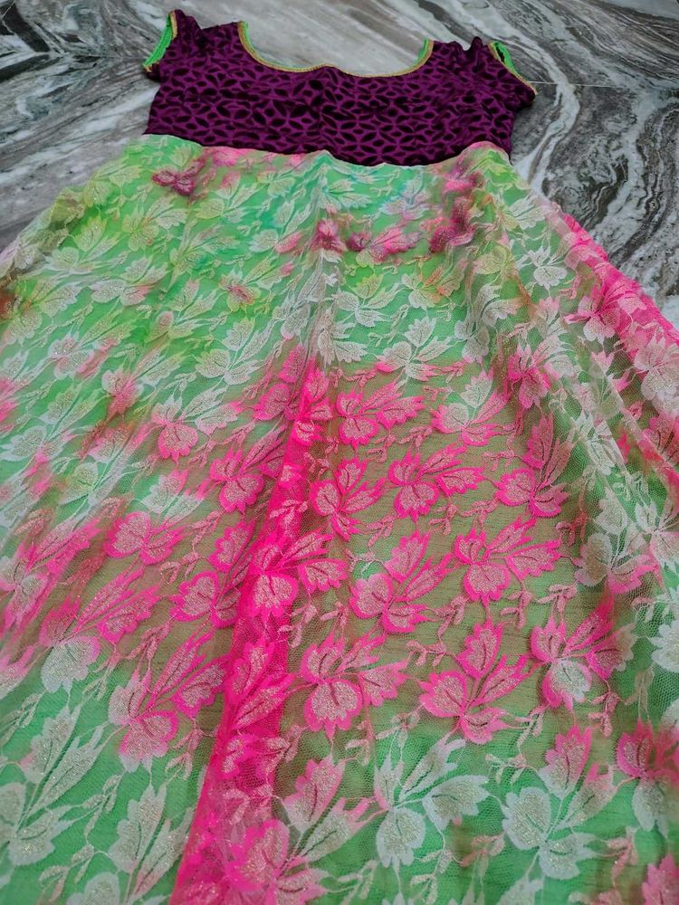 Lace Shining Multi Dye Frock