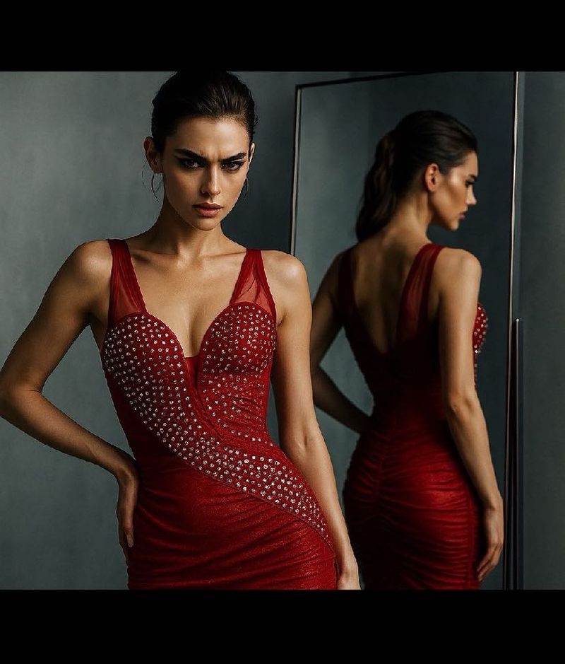 Red Embellished Bodycon Dress