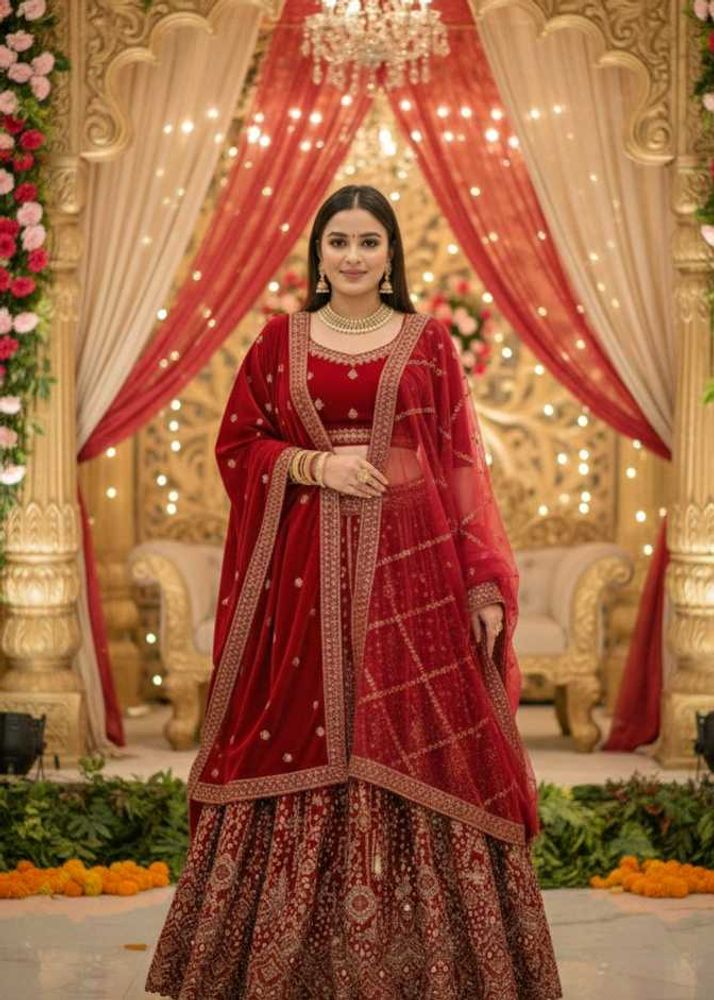 Elegant Red Velvet Lehenga