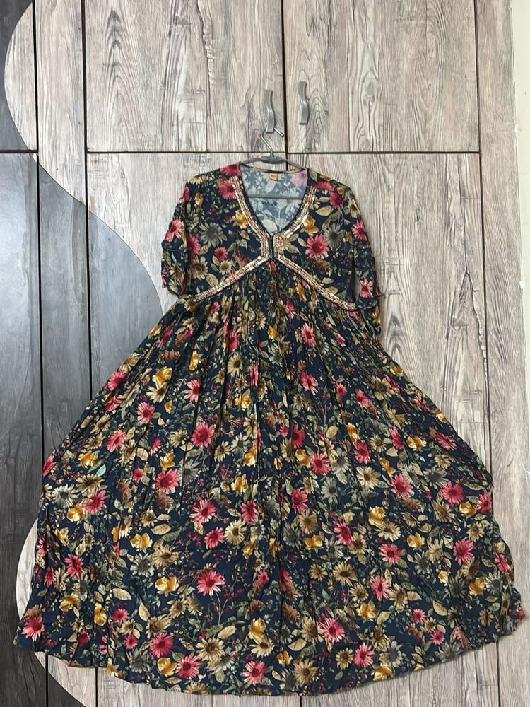 Navy Blue Floral Kurti