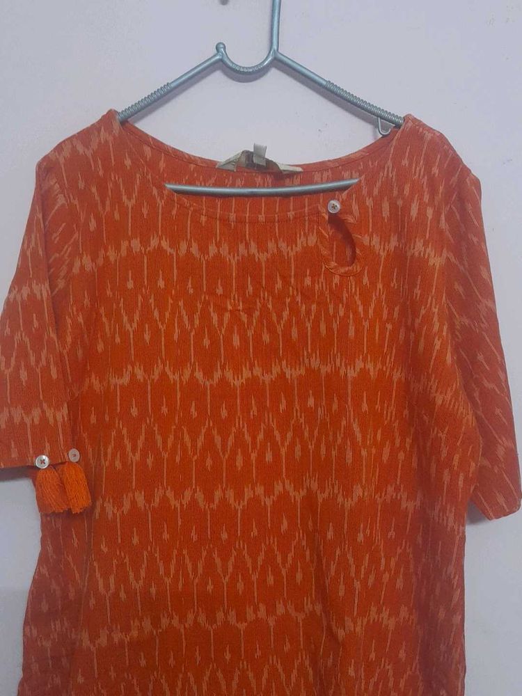 Taavi Orange Ikat Print Kurta