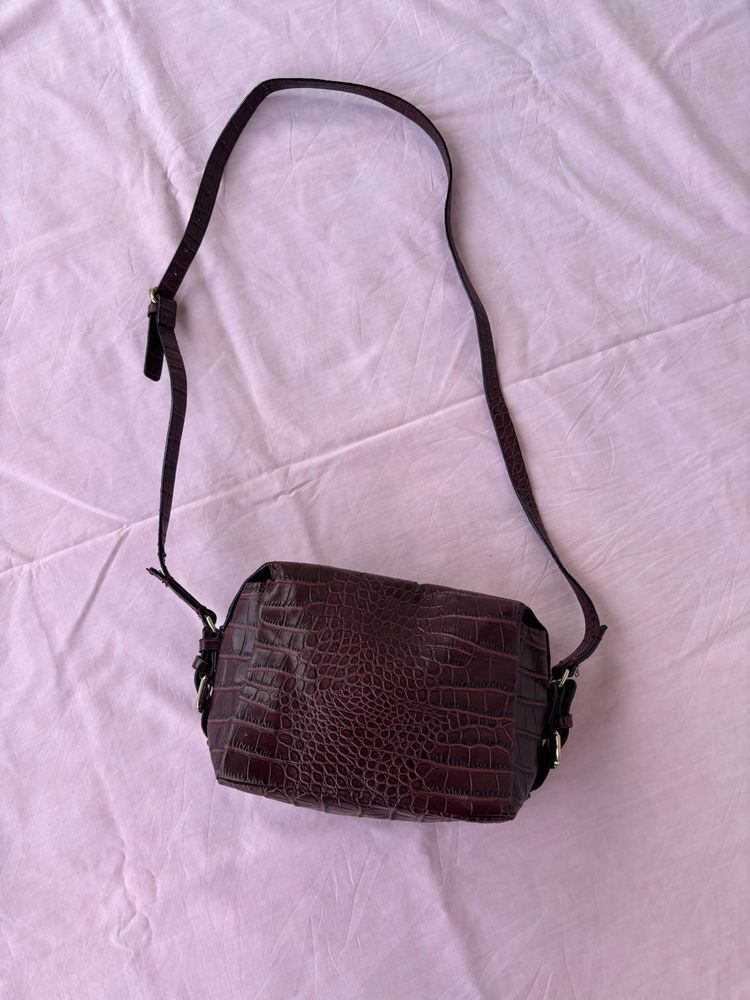 Zara Faux Croc Shoulder Bag
