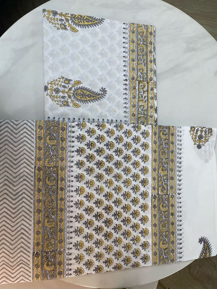 Handblock Yellow And White Bedsheet