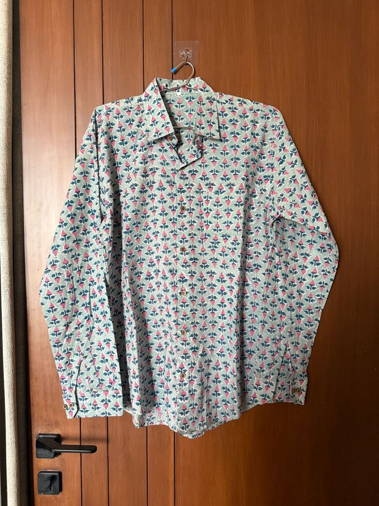 Sanganeri Print Pure Cotton Shirt - L