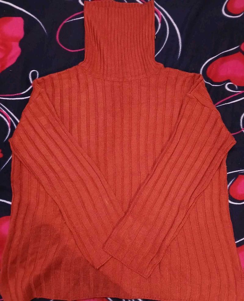 Rust Ribbed Turtleneck Sweater