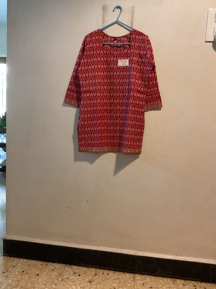 Red Printed Kurti Top