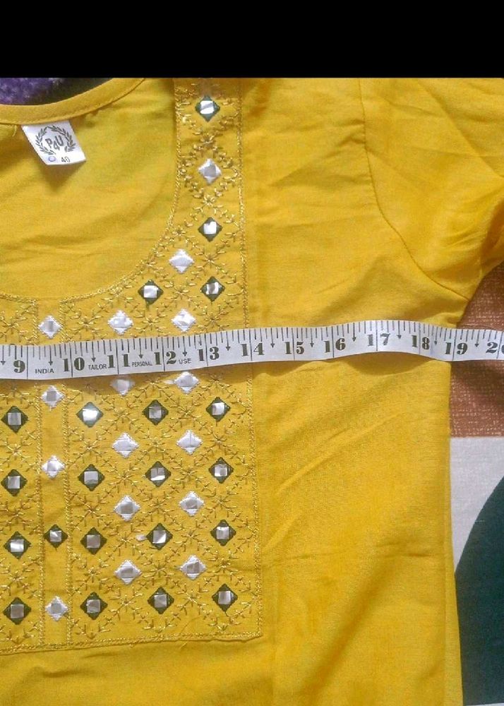 Yellow Mirror Work Kurta