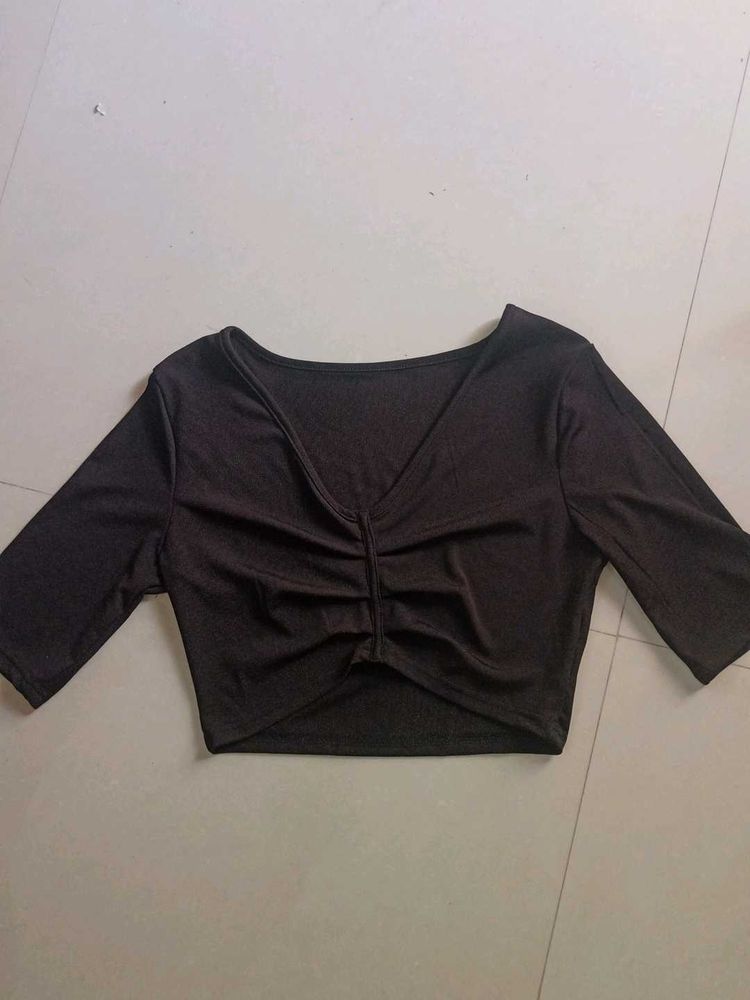 Black Half Sleeve V Neck Top/Blouse