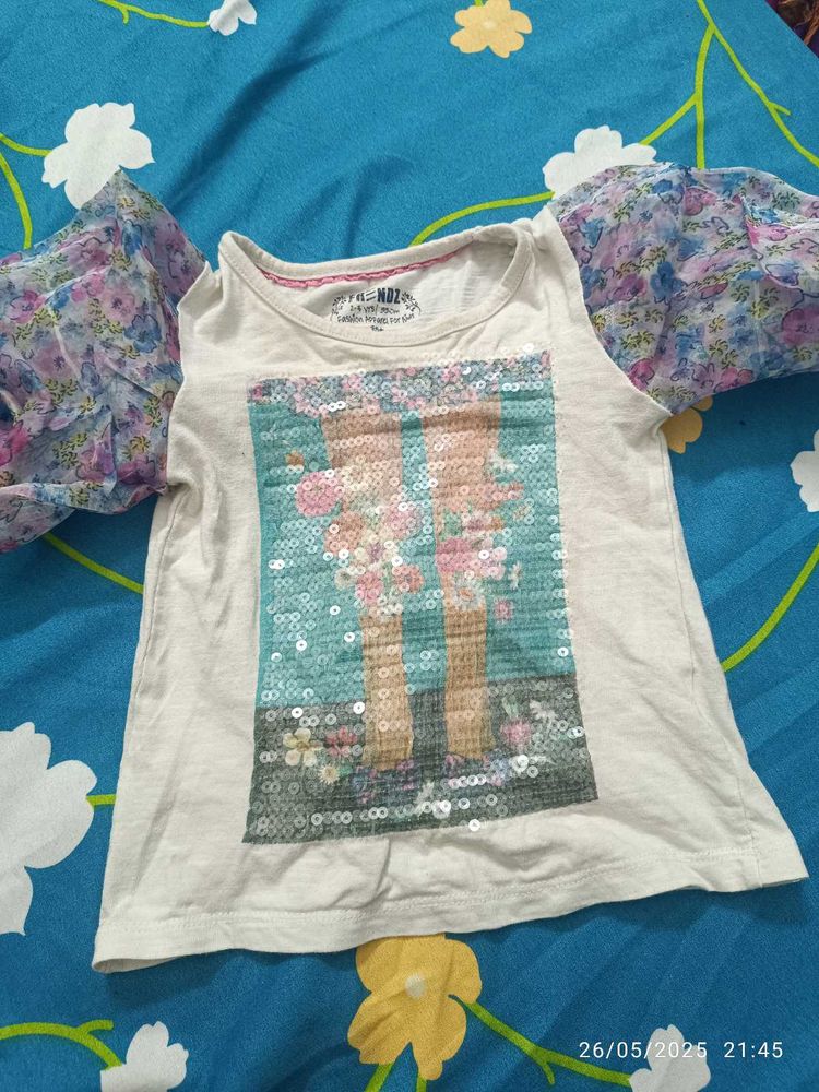 2-3 Age Girl  Modern Tshirt With Puff