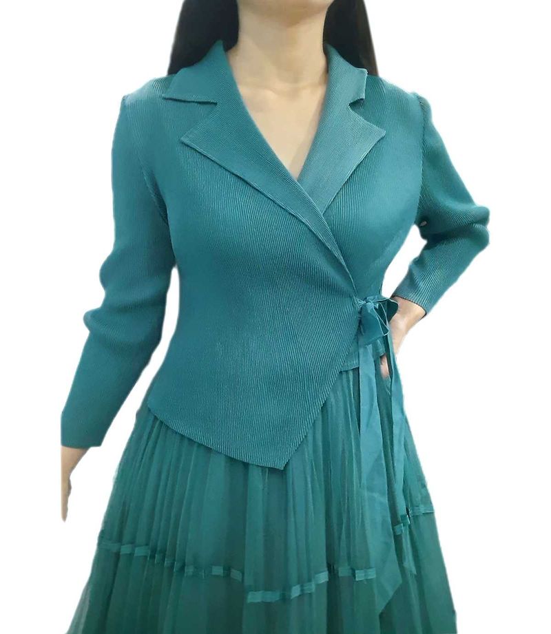 Teal Pleated Blazer Dress