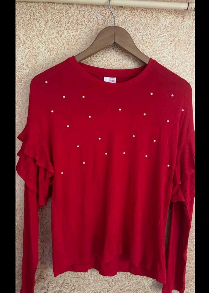 Red Ruffle Sleeve Top