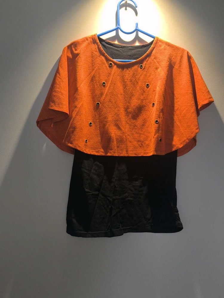 Unique Orange &amp; Black Layered Top