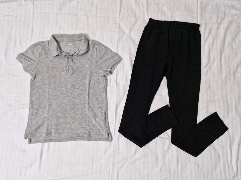 Grey Shirt And Black Leggings
