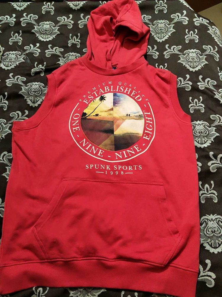 Red Sleeveless Hoodie