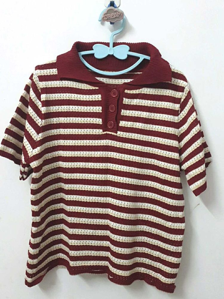 🍿Striped Knit Polo Top