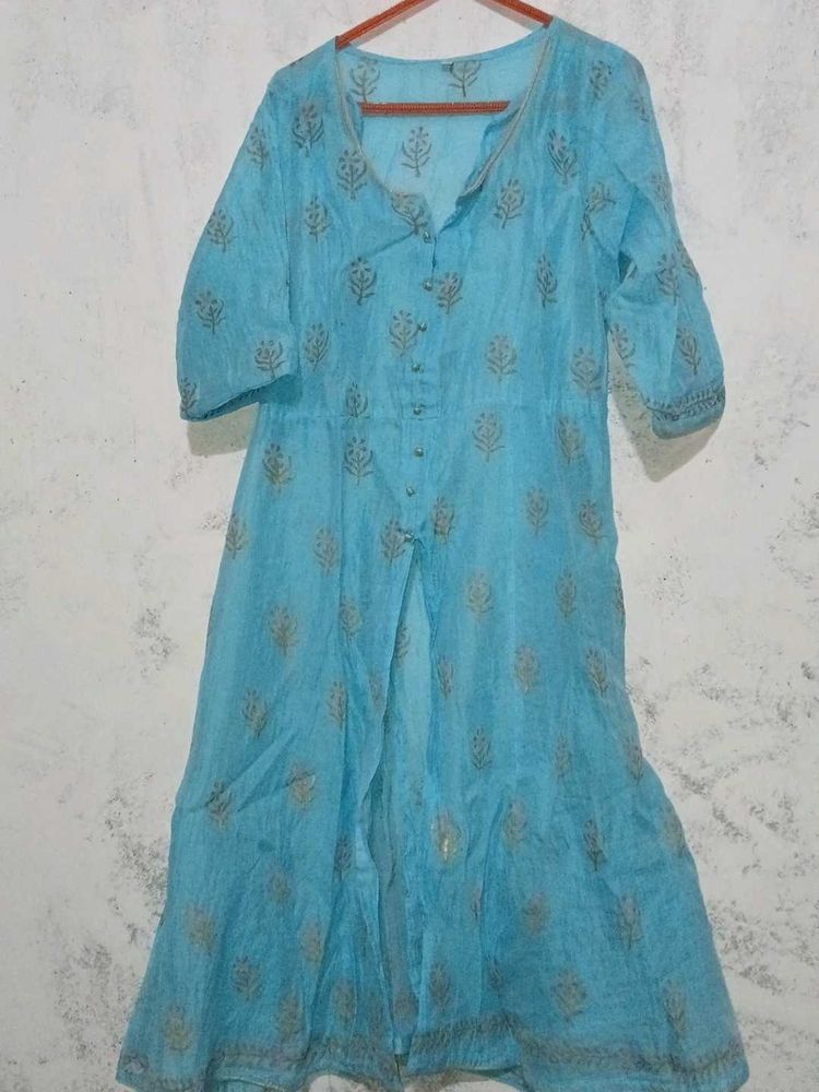Biba Blue Layered Kurti with Dupatta And Bottom