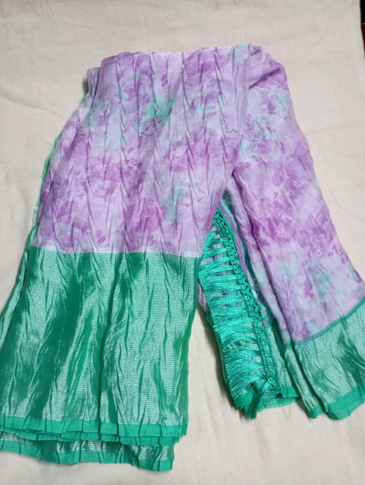 Crushed Green &amp; Lavender Brosso Saree