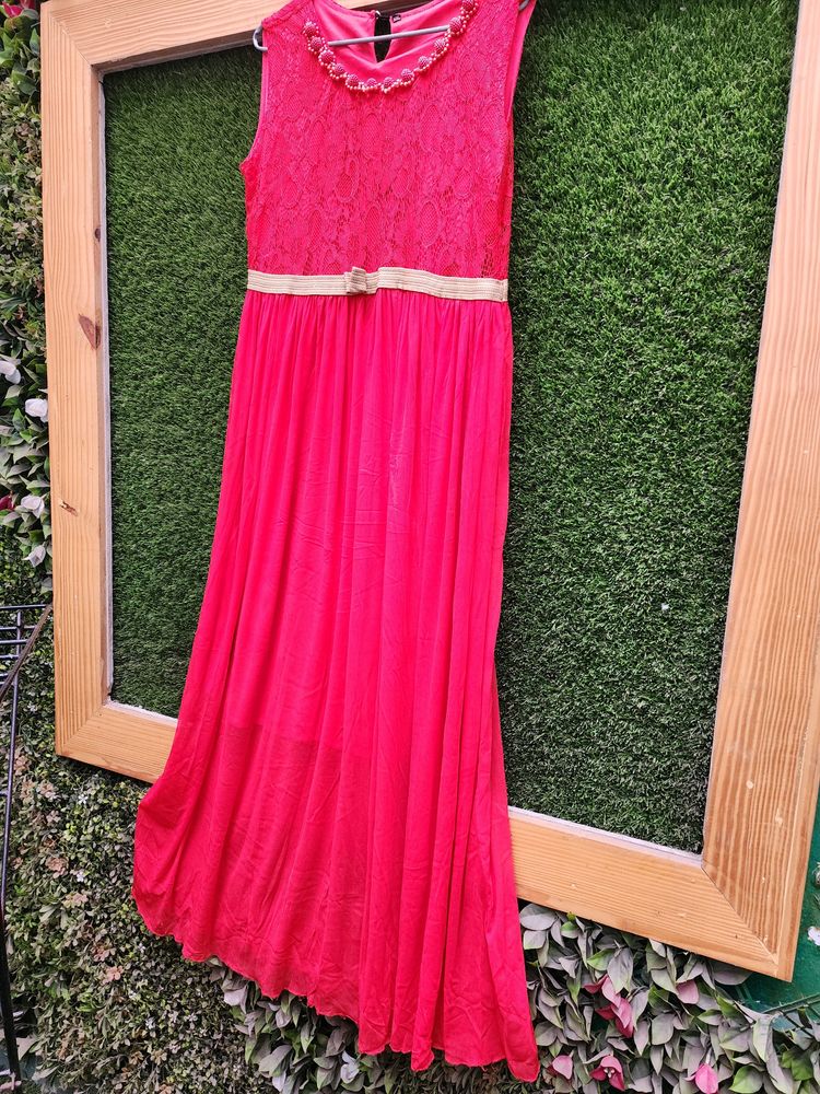 Red Colour Soft Net Gown