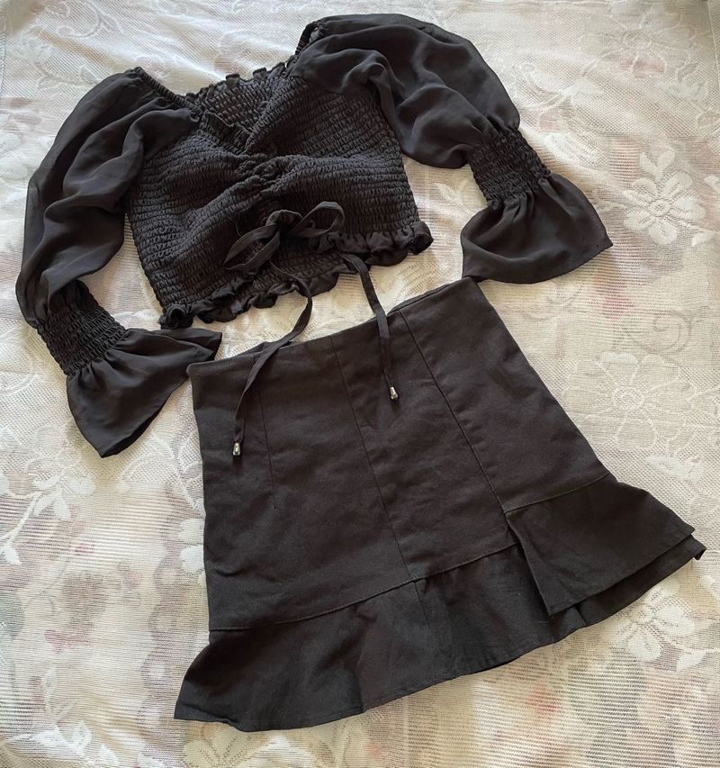 Combo Deal: Black Crop Top &amp; Denim Skirt