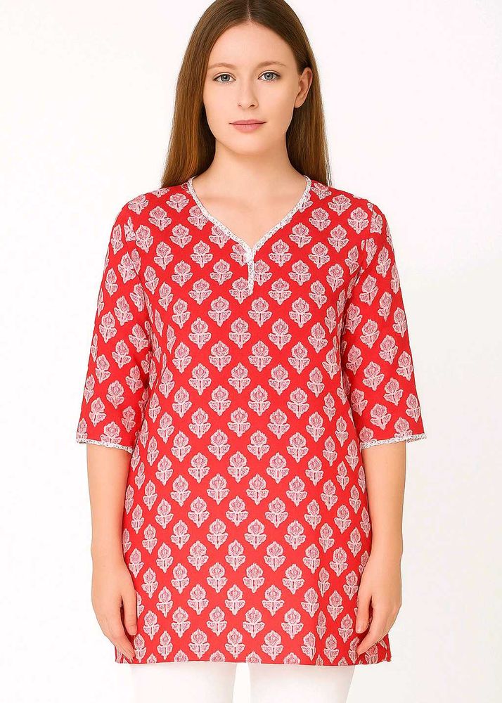 A Very Comfortable And Stylish Short Red Kurti