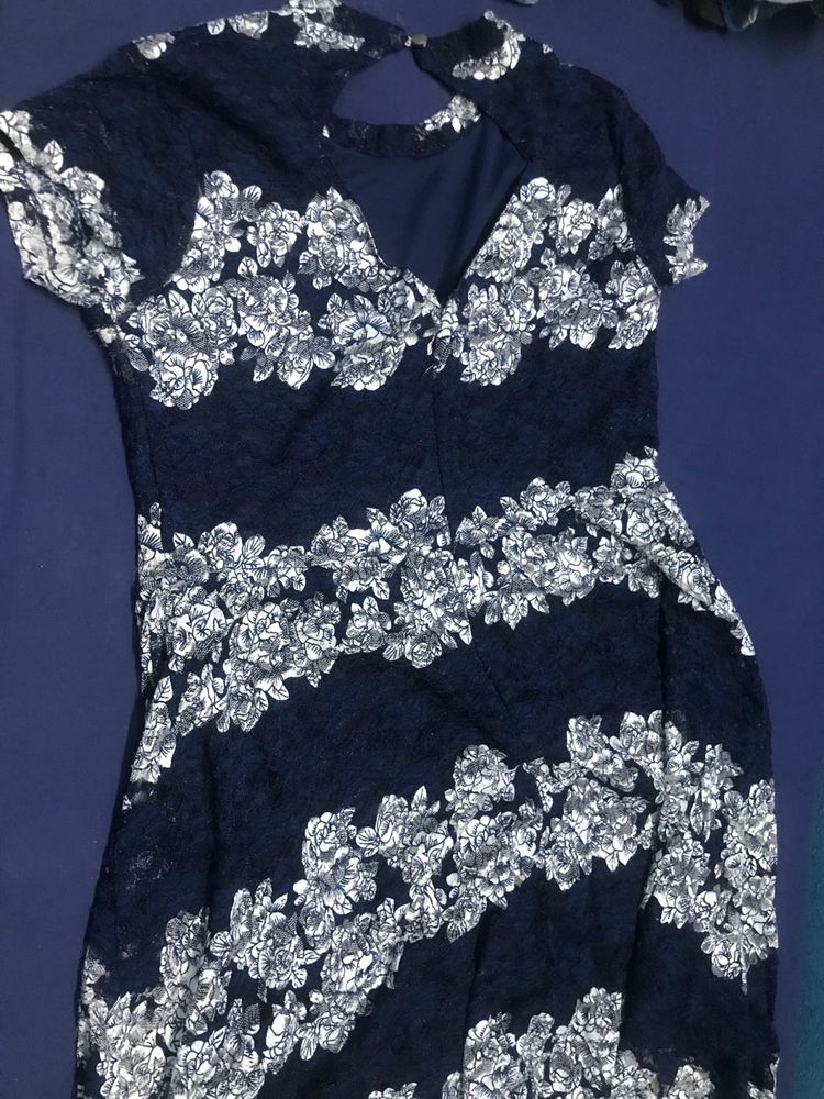 Navy Floral Lace Dress