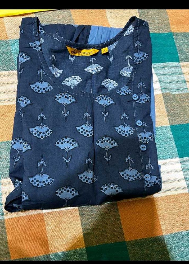 Navy Blue Printed Kurta
