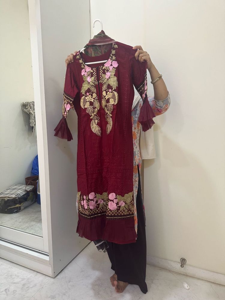 Maroon Embroidered Salwar Kameez
