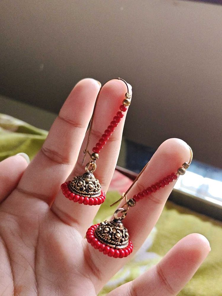 Red Jhumka Earrings,high shine,high quality।।