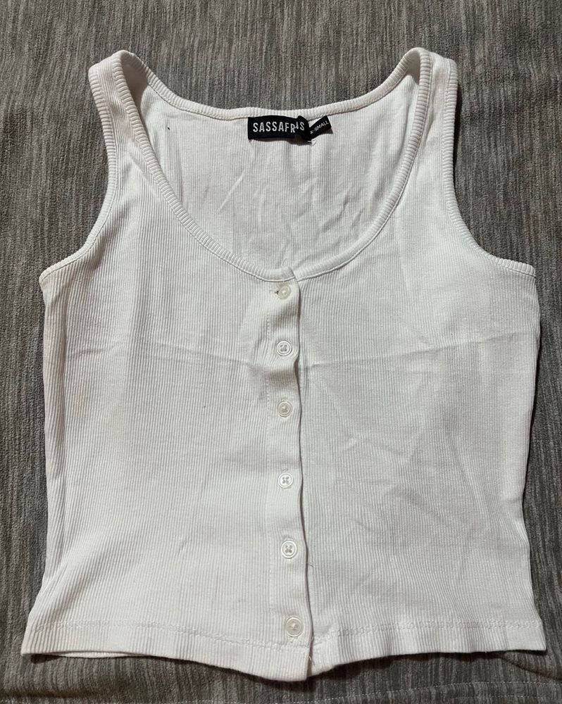 White Ribbed button-front Tank Top