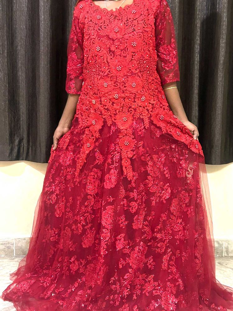 Red Embellished Ethnic Gown