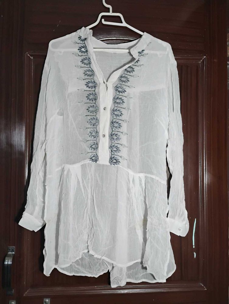 White Embroidered Tunic Top