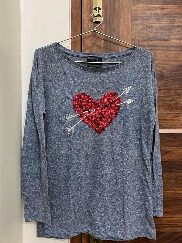 Heart Sequin Long Sleeve Top