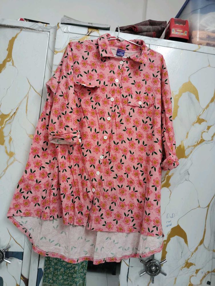 Pink Floral Button-Down Shirt and pant