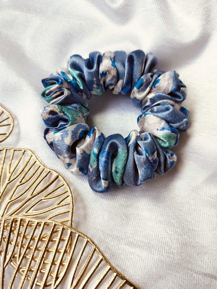 Blue Marine Printed Satin Scrunchies