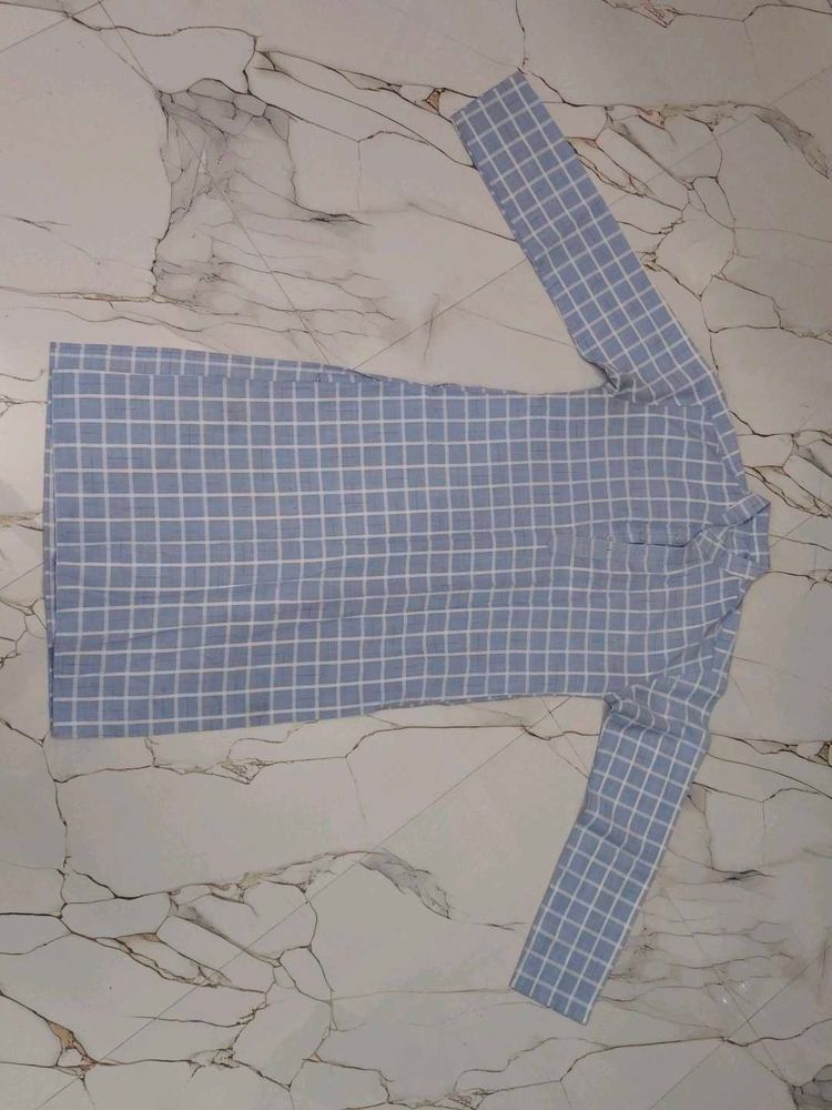 Blue &amp; White Checkered kurta