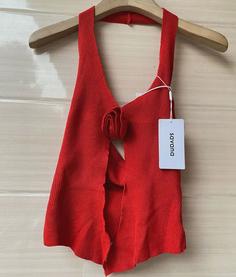 🍓✨Savana Red Halter Knit Top