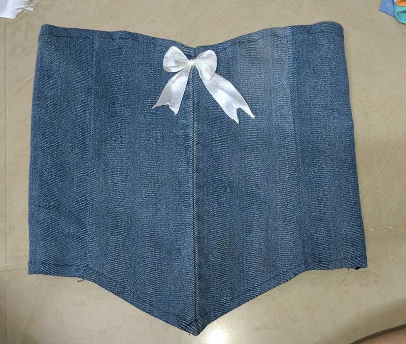 Denim Corset Top with Cute Bow