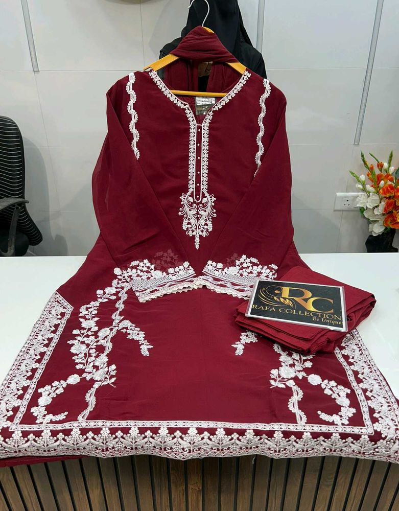 Maroon Embroidered Pakistani Suit