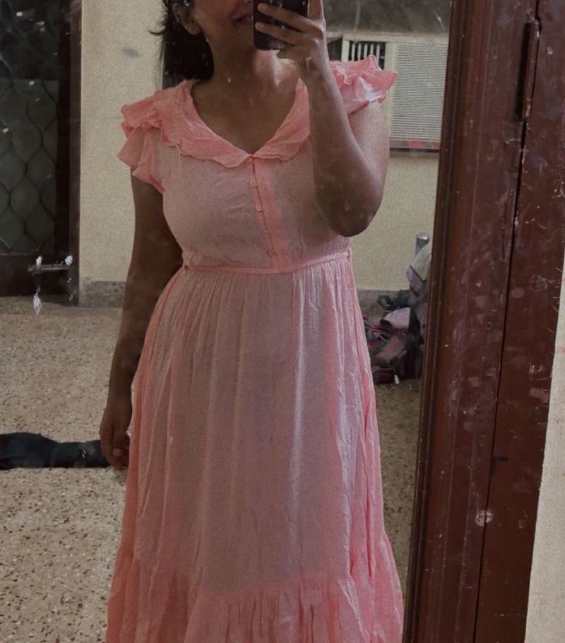 Pink Ruffle Trim Maxi Dress