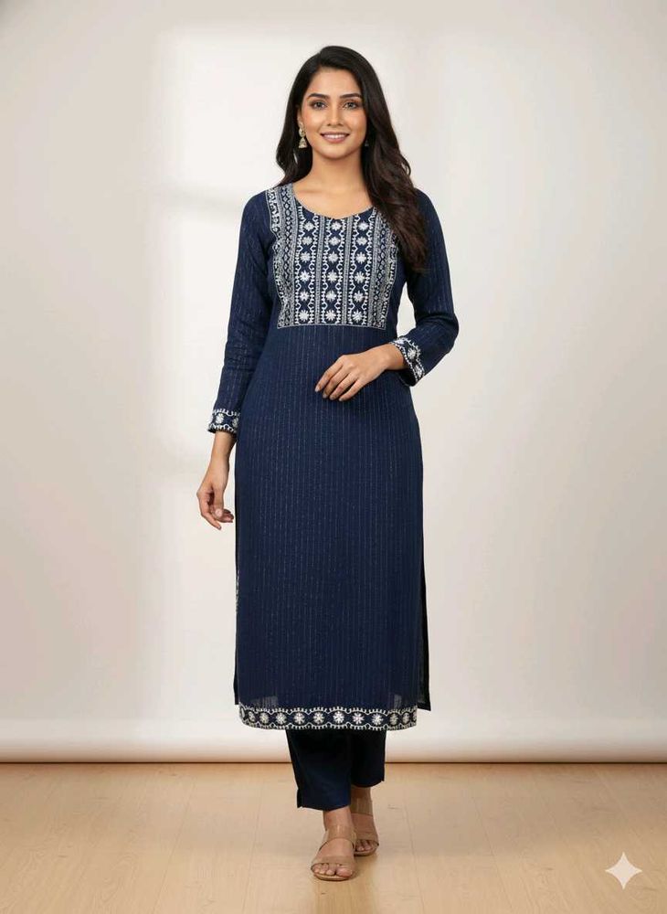 Elegant Navy Blue Embroidered Kurta