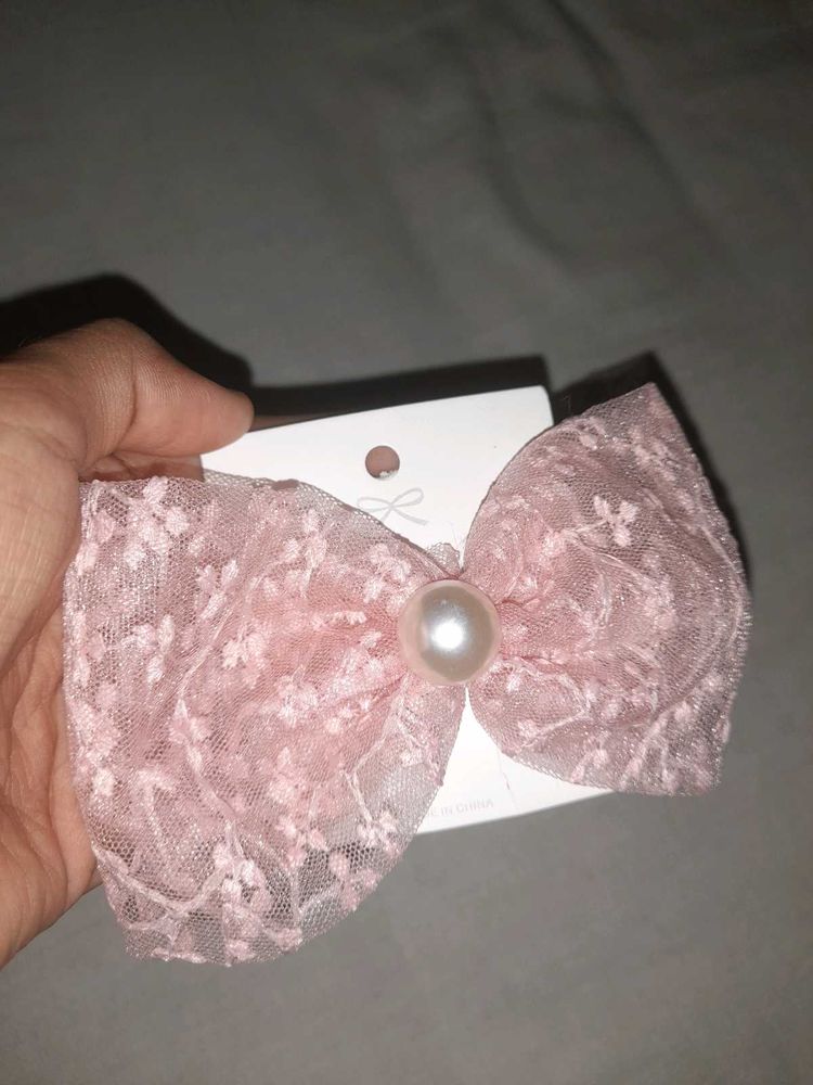 Pink Lace Bow Hair Clip